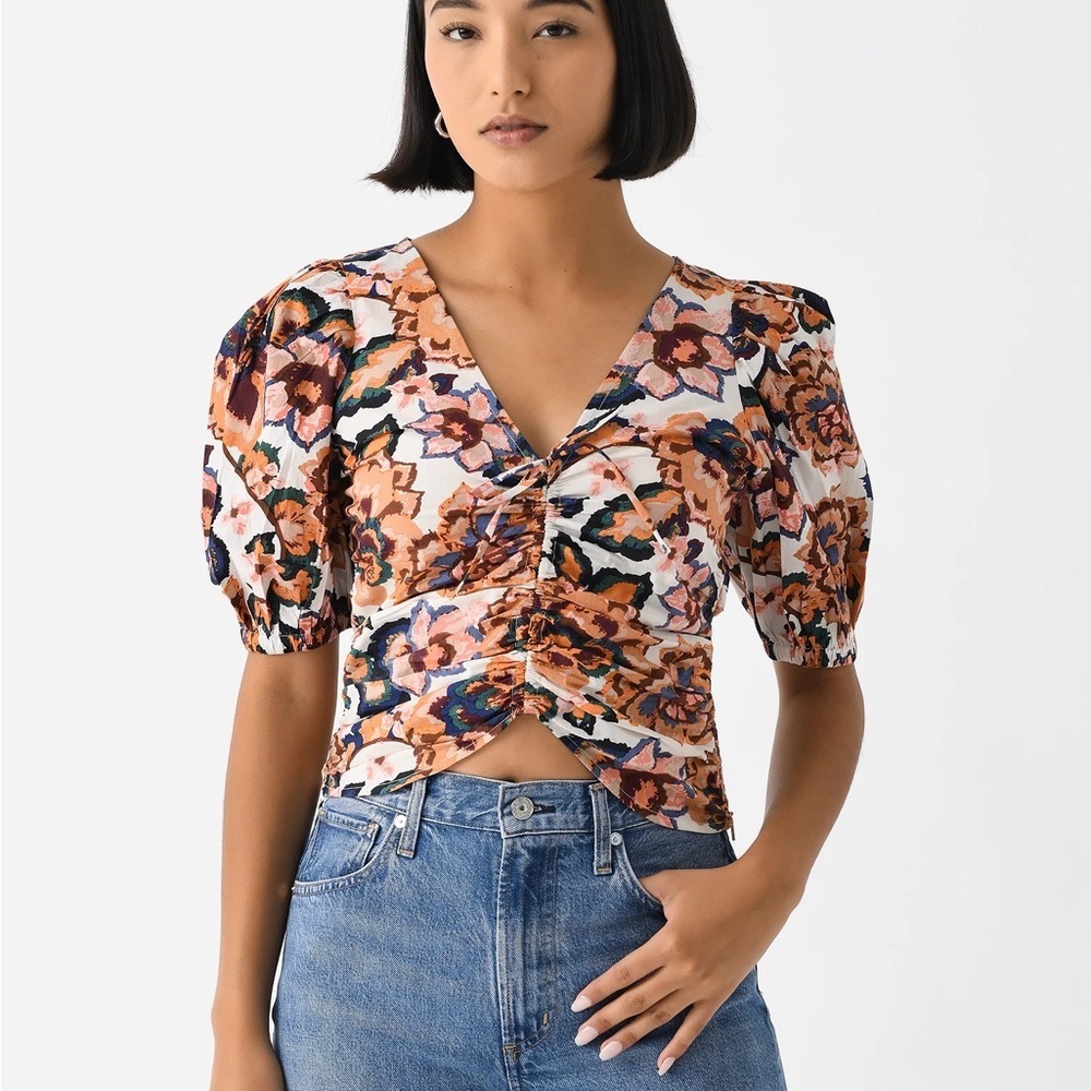 Cleobella Delphina Top In Desert Floral Size Small Puff Sleeve V-Neck Print